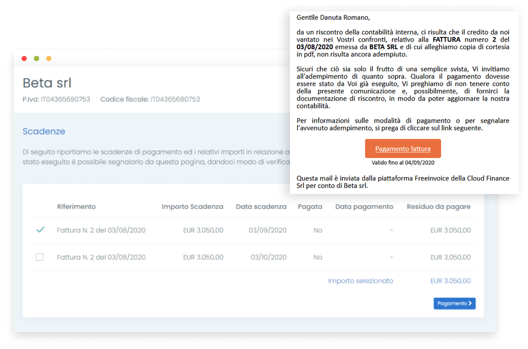 Ricezione pdf con link pagamento