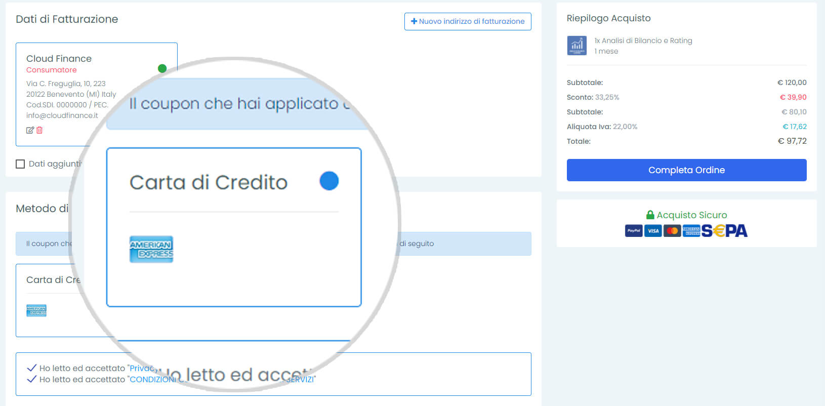 Pagamento con Carta AMEX