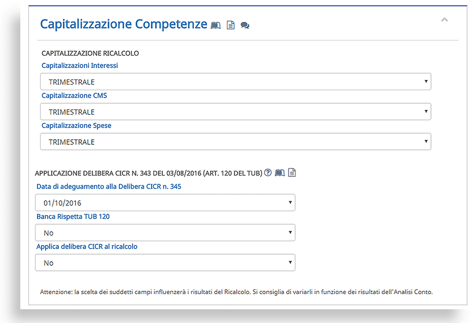 opzione ricalcolo