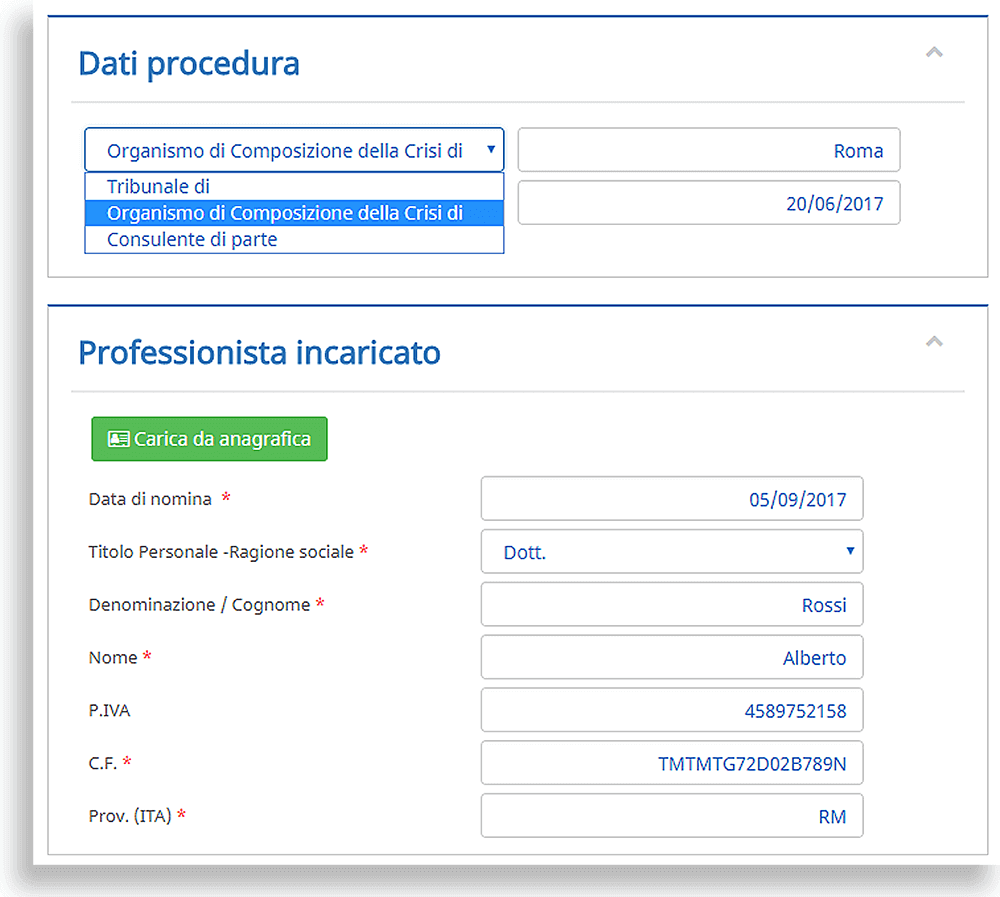 dati della procedura