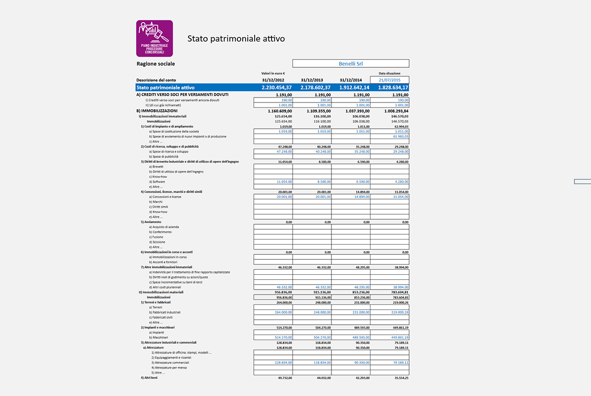 Software Piano Industriale Procedure Concorsuali - Stato patrimoniale attivo