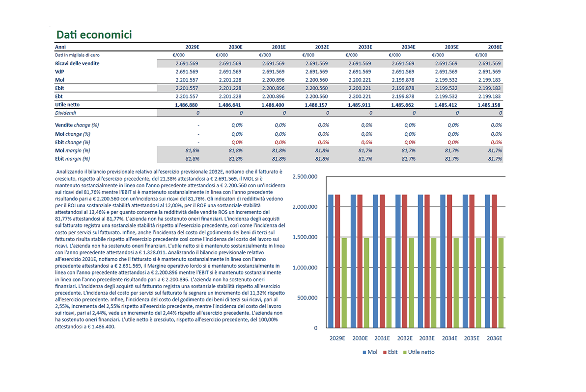 Software Piano Project Financing - Dati economici annuali