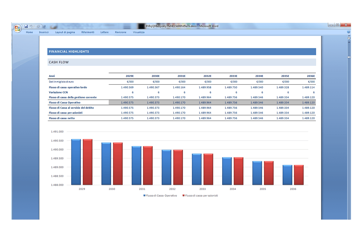 Software Piano Project Financing - Financial highlights cash flow