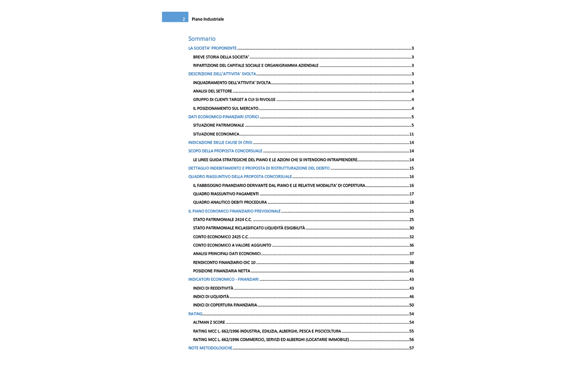 Software Piano Industriale Procedure Concorsuali - Sommario Report