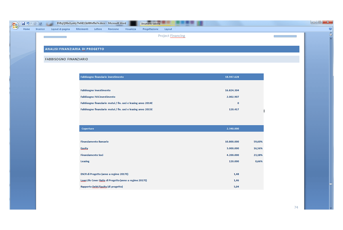 Software Piano Project Financing - Analisi Finanziaria di progetto