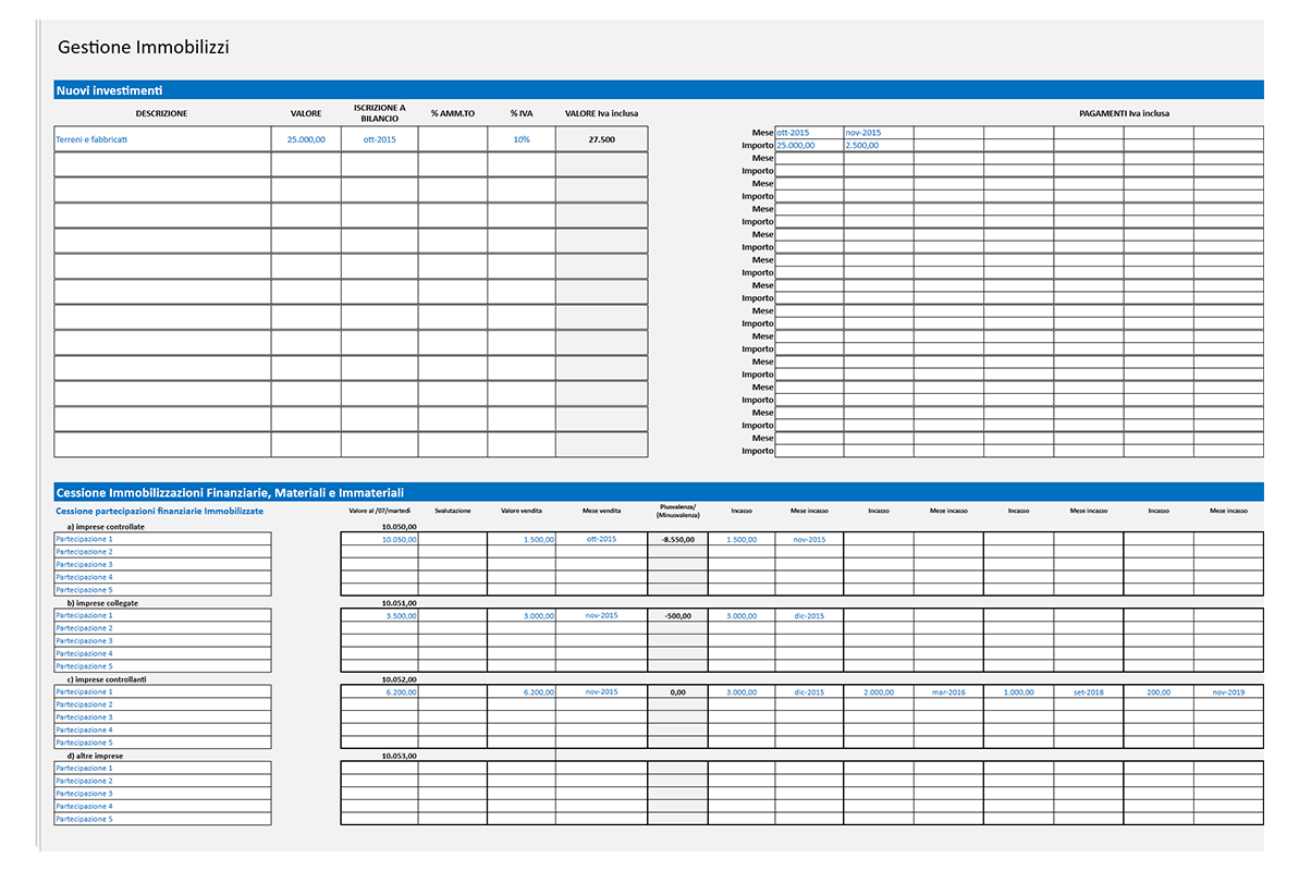 Software Piano Industriale Procedure Concorsuali - Gestione Immobilizzi