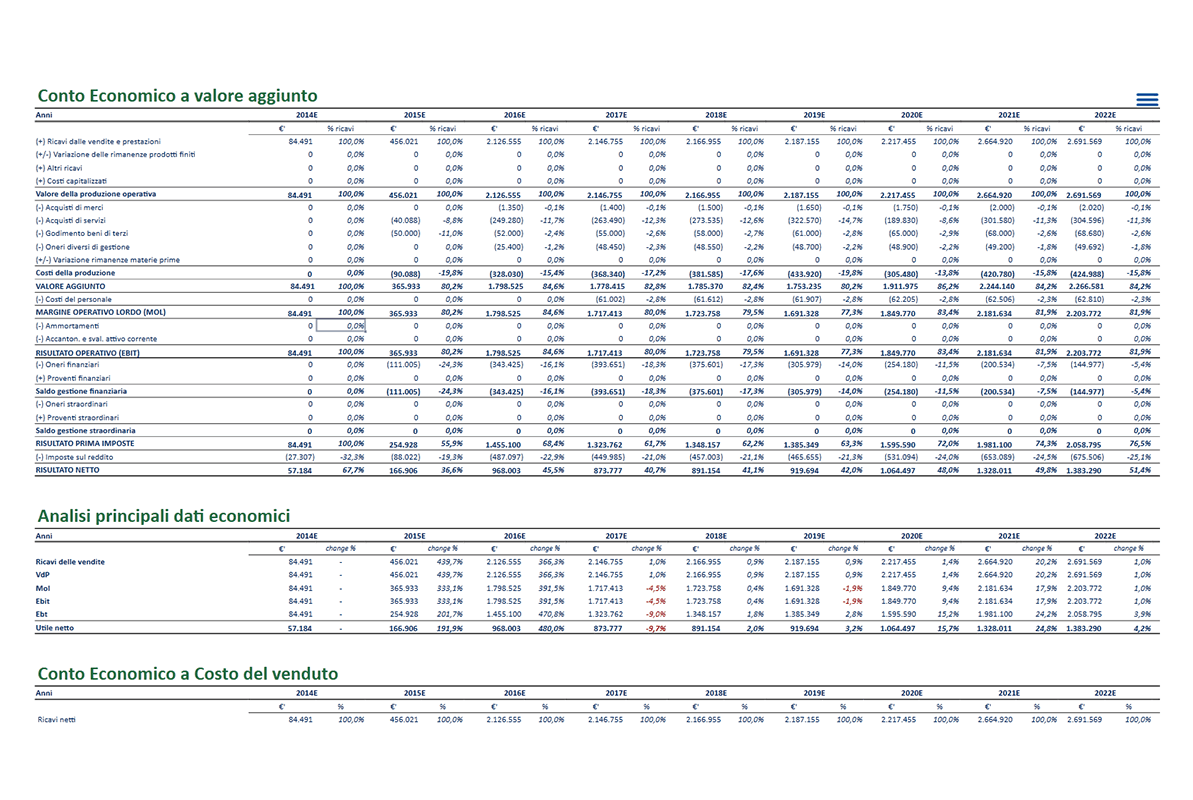 Software Piano Project Financing - Conto economico a valore aggiunto