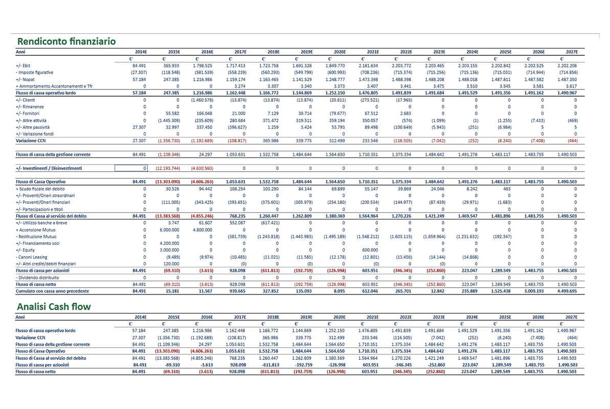 Software Piano Project Financing - Rendiconto finanziario
