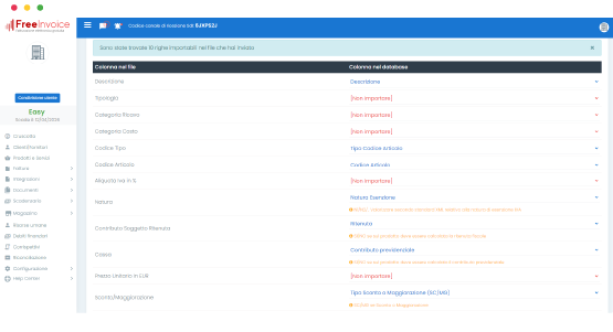 Software di Fatturazione Elettronica FreeInvoice - importazione ed esportazione dati