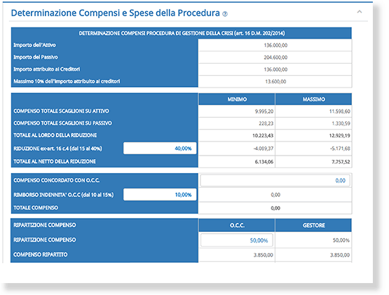 compensi-spese-procedure Software Liquidazione Controllata - Compensi spese procedura