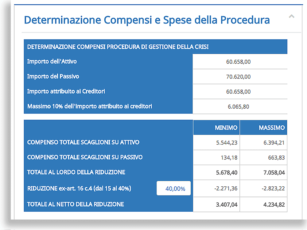 compensi Software Ristrutturazione dei debiti del consumatore - calcolo automatico compensi