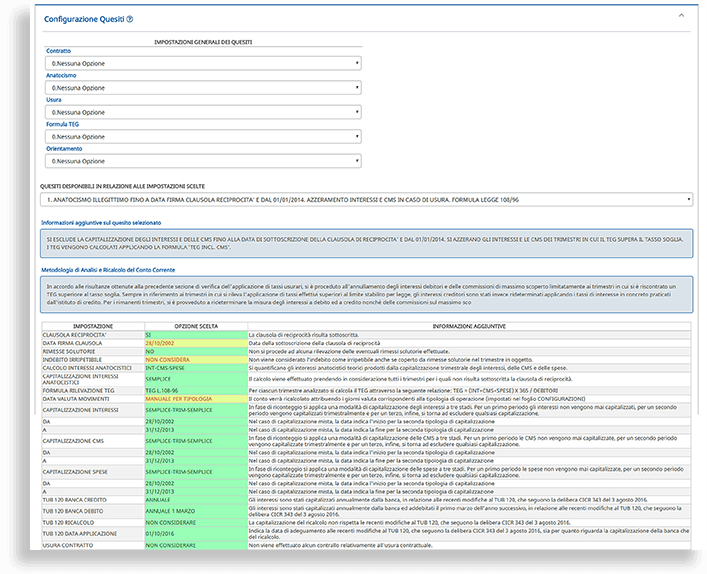 configurazione-quesiti Software Anatocismo e Usura Conti Correnti - configurazione quesiti