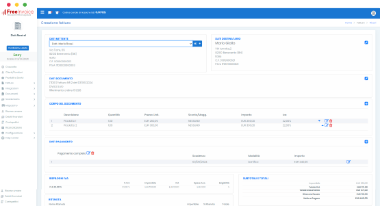 Software di Fatturazione Elettronica FreeInvoice - Creazione Fattura