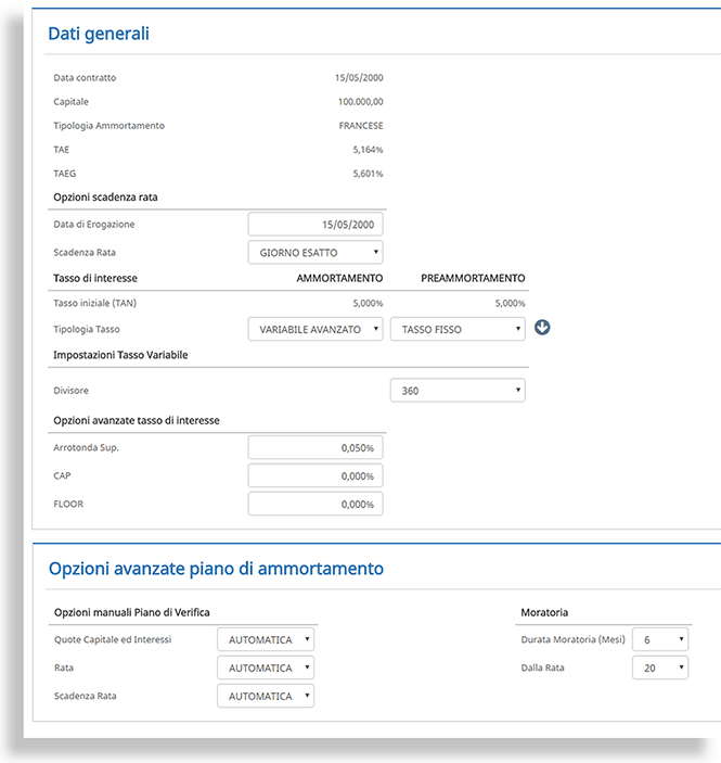 dati-generali Software Usura Mutui e Leasing - Piano ammortamento