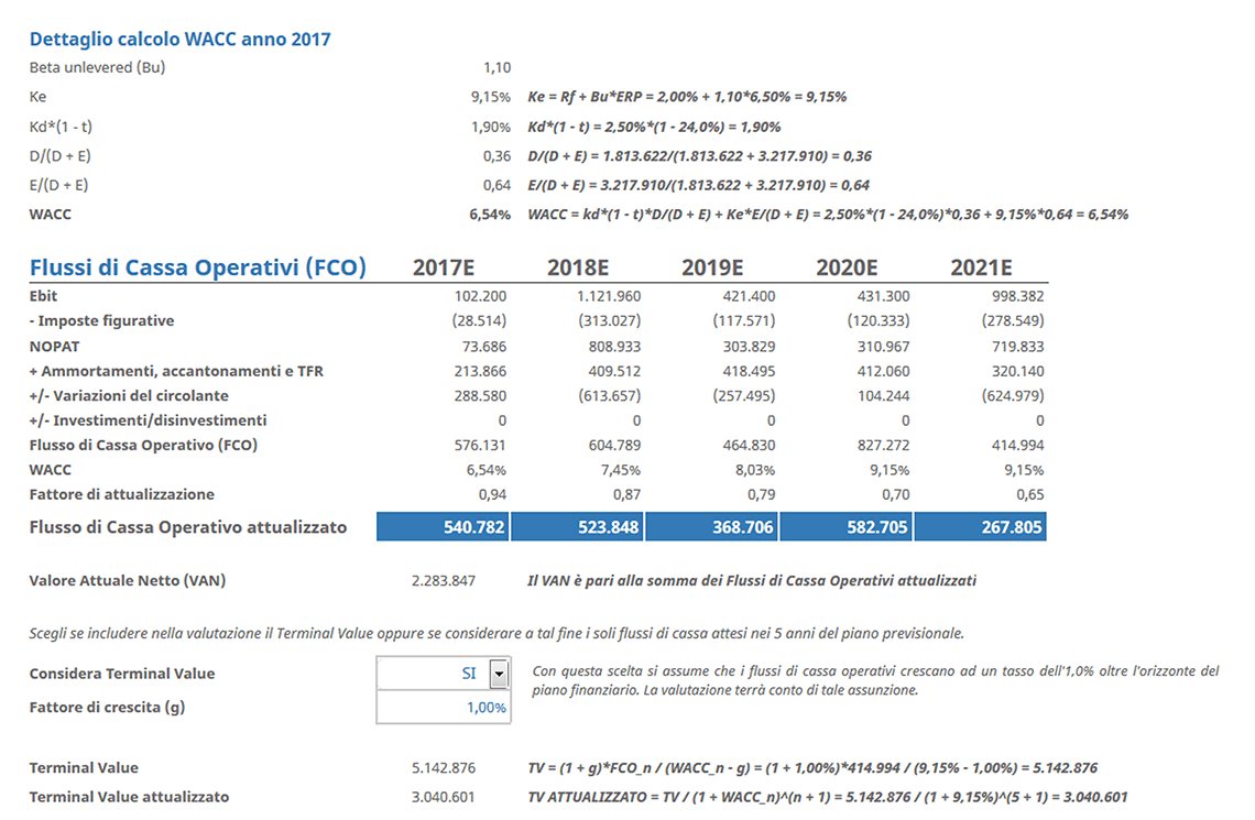Software Valutazione Aziendale - Dettaglio formule logico-matematiche