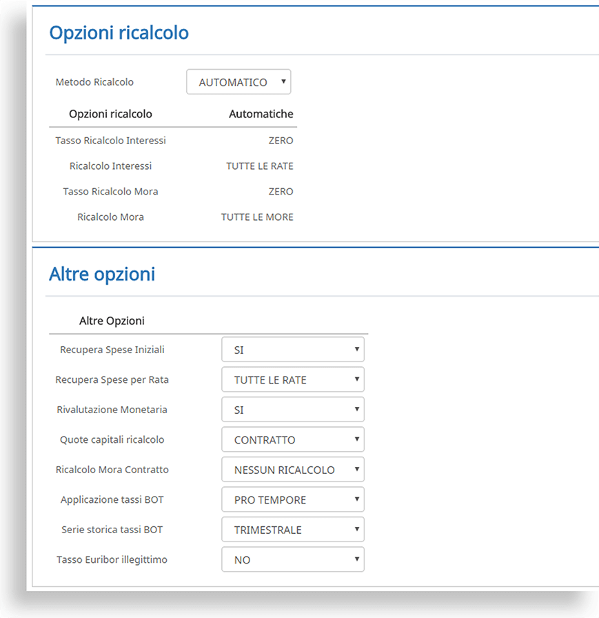 opzioni-ricalcolo (1) Software Usura Mutui e Leasing - Ricalcolo