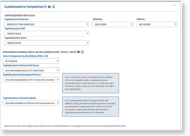 opzioni-ricalcolo Software Anatocismo e Usura Conti Correnti - opzioni ricalcolo