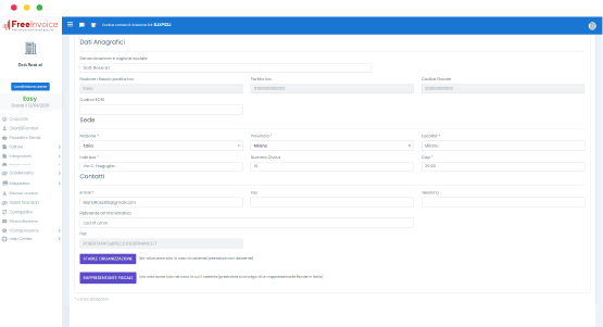 Software di Fatturazione Elettronica FreeInvoice - Profilo di fatturazione