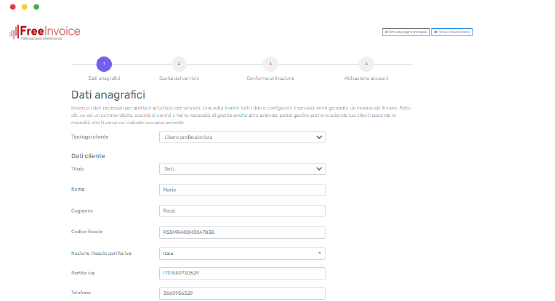 Software di Fatturazione Elettronica FreeInvoice - registrazione anagrafica