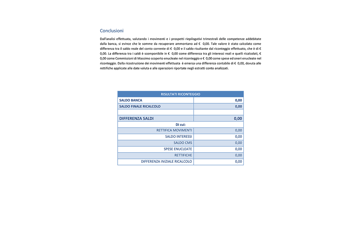 Perizia Econometrica Anatocismo Conti Correnti - Risultati Riconteggio
