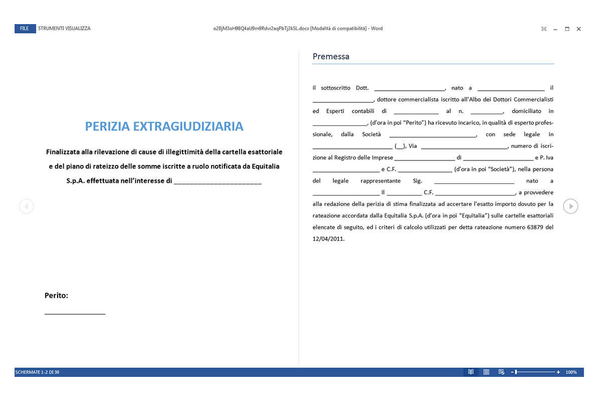 Perizia per Ricorso Cartelle Equitalia - perizia extragiudiziaria