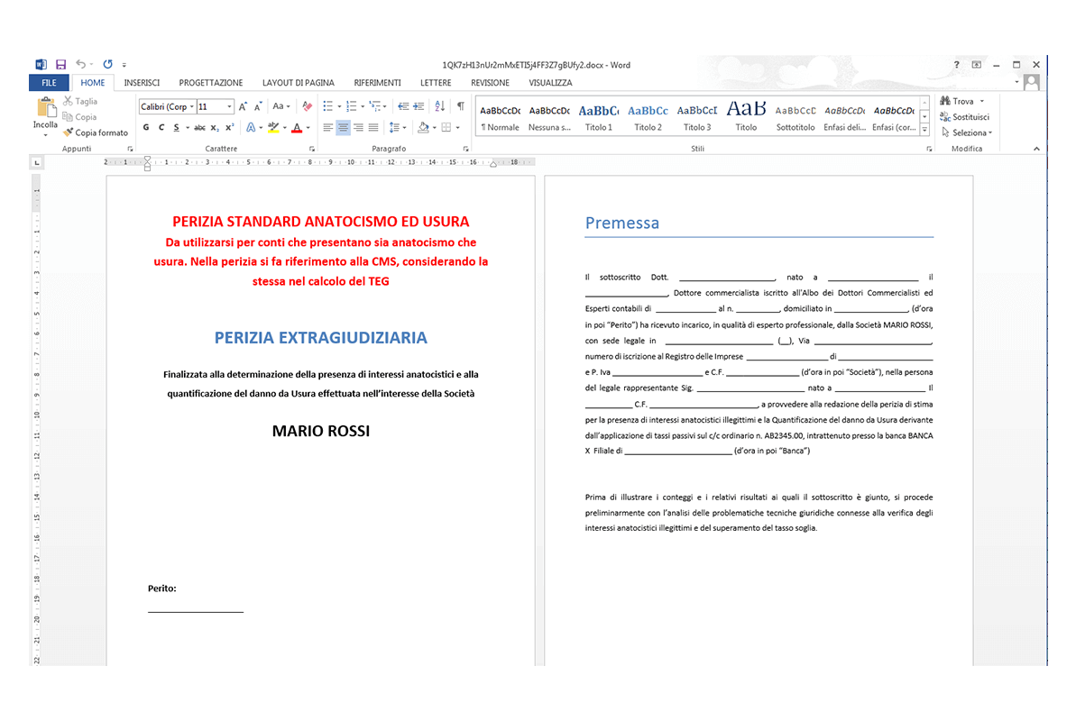 Perizia Econometrica Anatocismo e Usura perizia standard anatocismo e usura