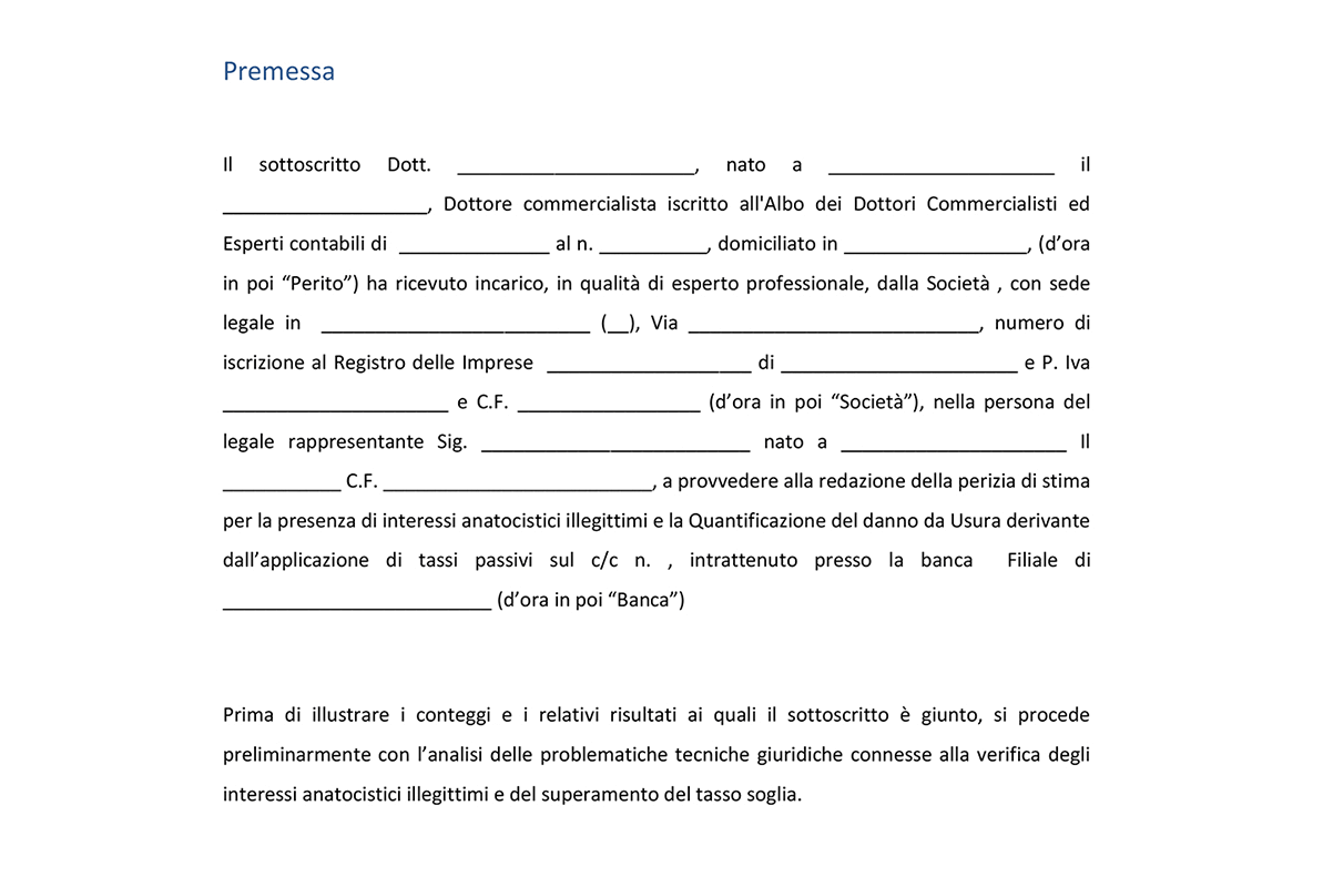 Perizia Econometrica Anatocismo Conti Correnti - Premessa