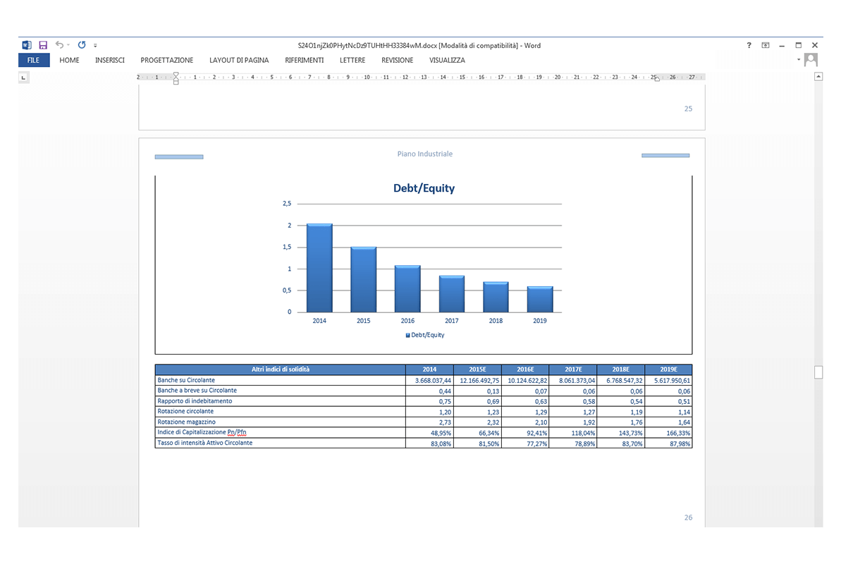 Fac Simile Piano Industriale - Debt/Equity