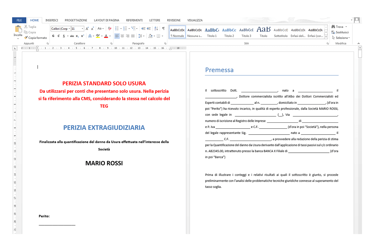Perizia Econometrica Anatocismo e Usura perizia standard