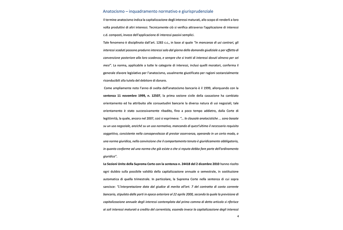Perizia Econometrica Anatocismo Conti Correnti - Anatocismo