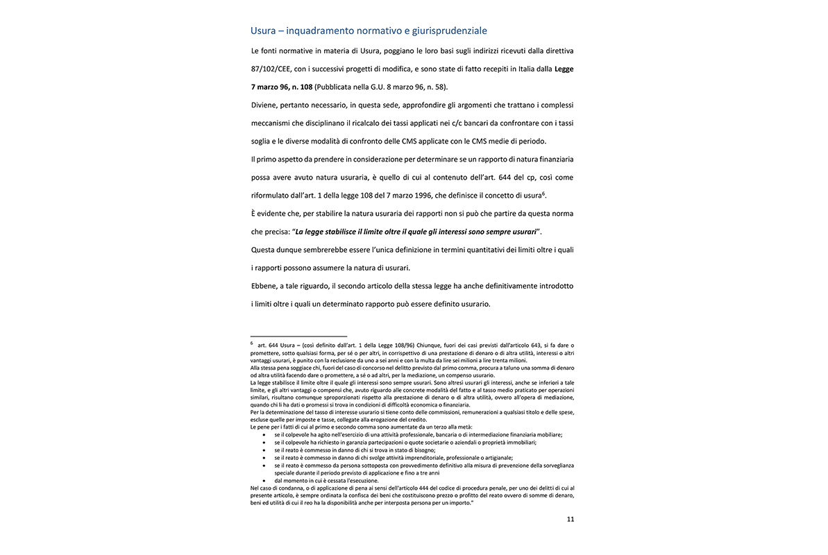 Perizia Econometrica Anatocismo Conti Correnti - Usura