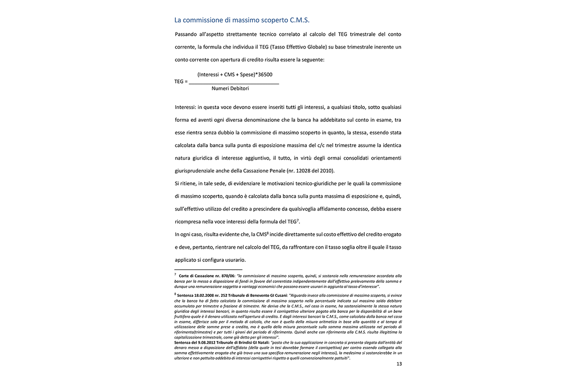 Perizia Econometrica Anatocismo Conti Correnti - Commissione di massimo scoperto