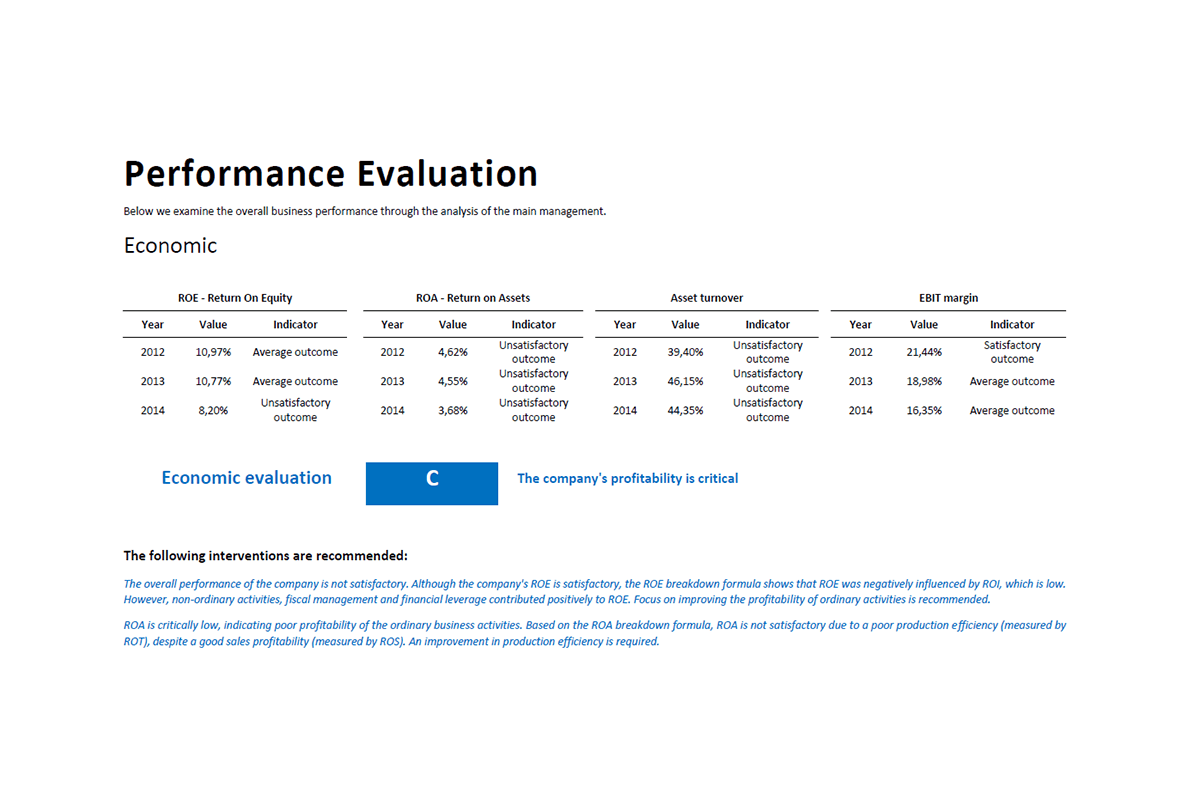 Report Analisi di Bilancio e Rating - performance evaluation