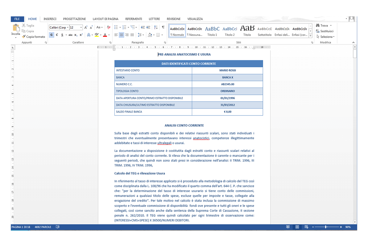 Perizia Econometrica Anatocismo e Usura - pre analisi anatocismo e usura