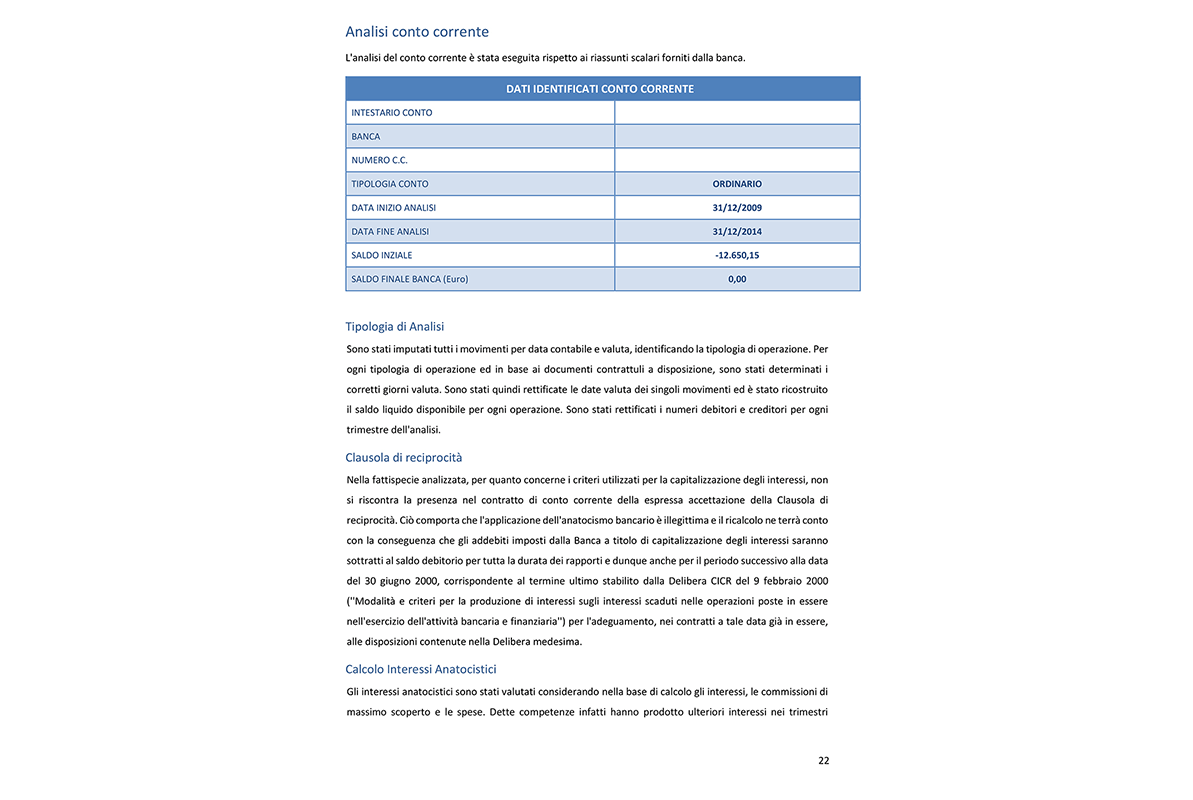 Fac Simile Piano del Consumatore - analisi conto corrente