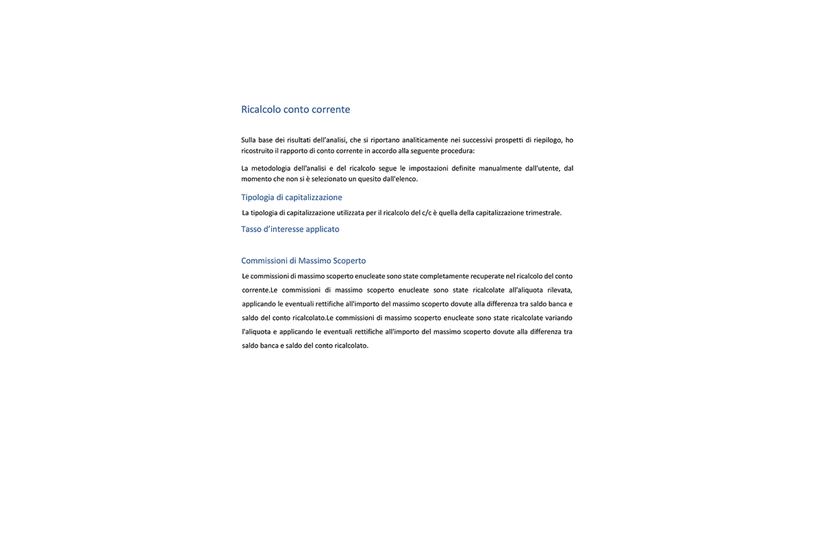 Perizia Econometrica Anatocismo Conti Correnti - Ricalcolo conto corrente