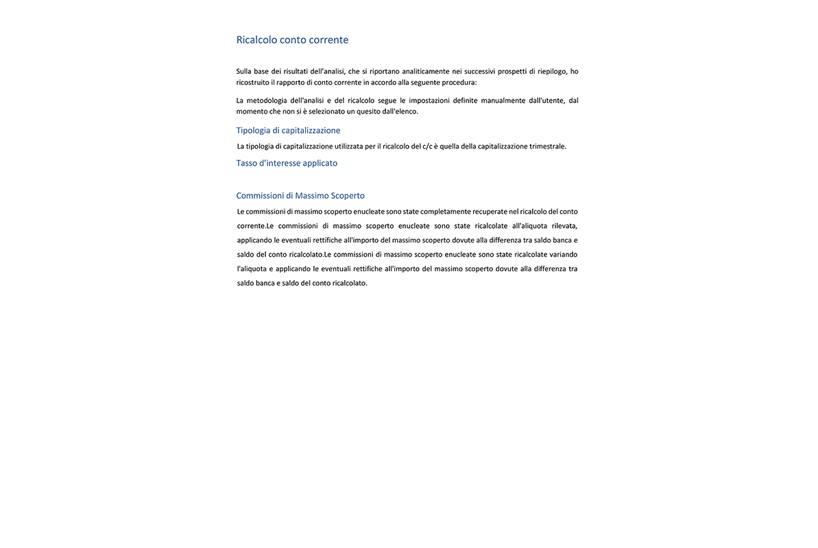 Fac Simile Piano del Consumatore - ricalcolo conto corrente