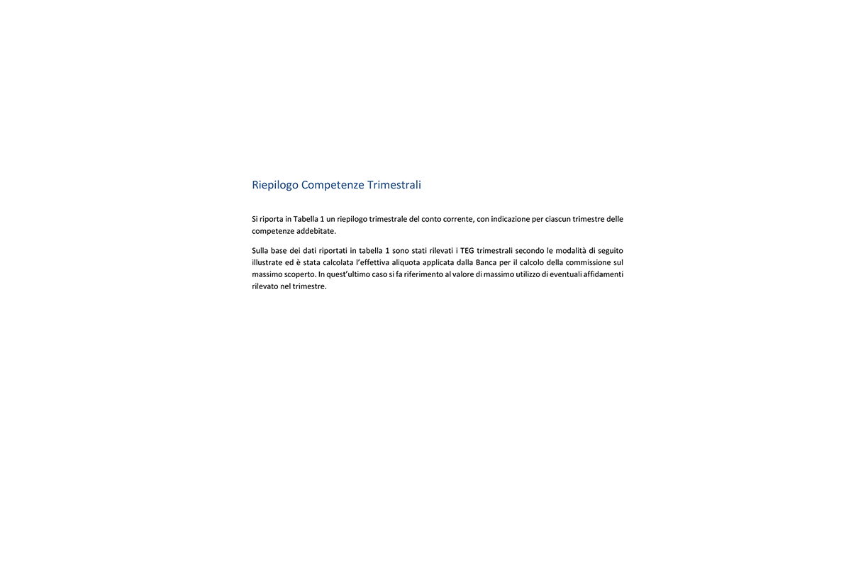 Perizia Econometrica Anatocismo Conti Correnti - Riepilogo Competenze Trimestrali