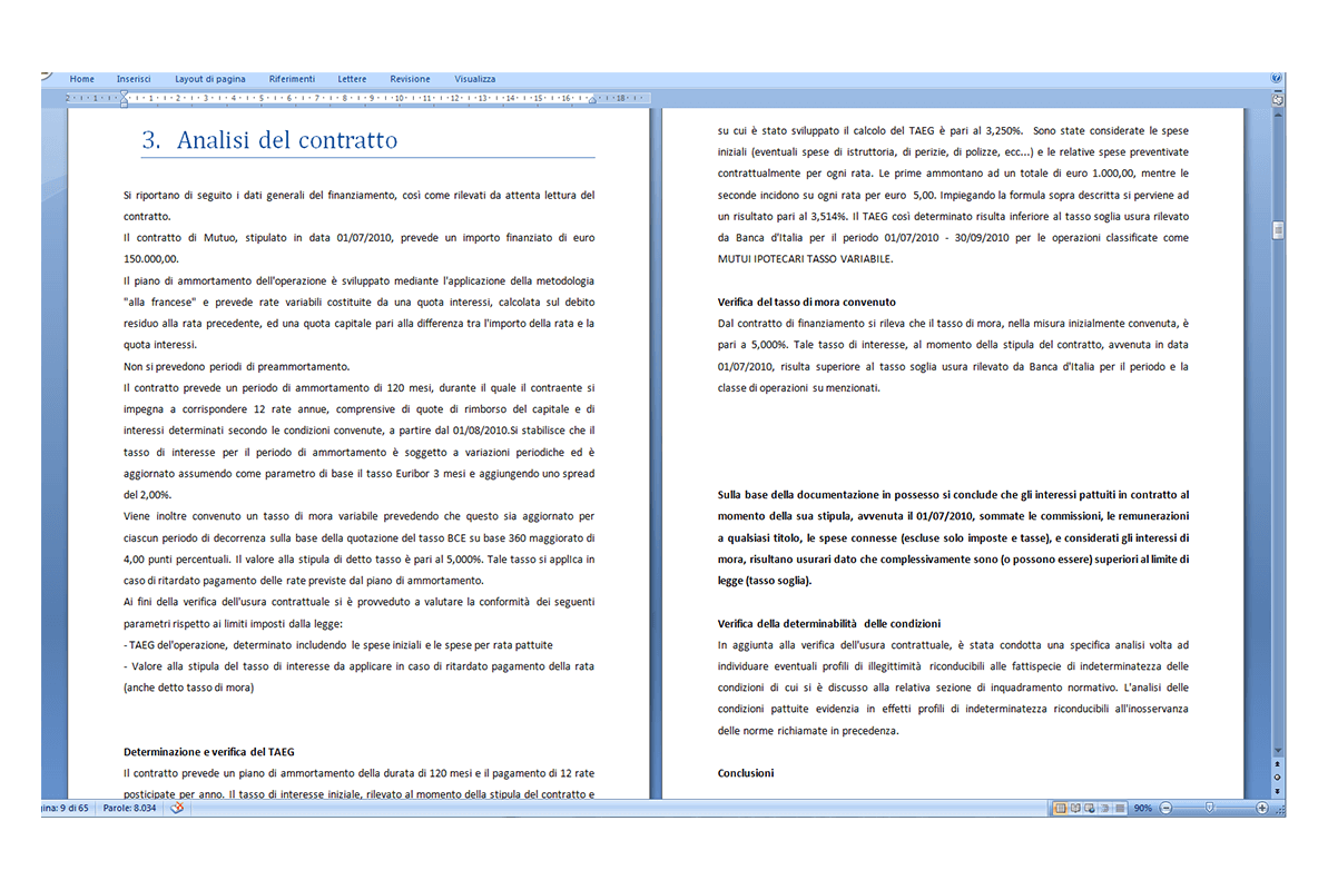 Perizia Econometrica Usura Mutui e Leasing - analisi del contratto