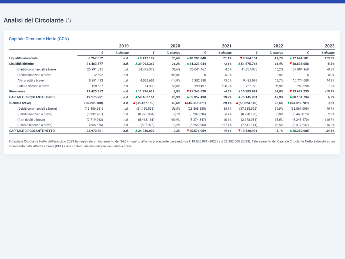 AB_circolante Cloud Finance - Software Analisi di Bilancio e Rating - Posizione finanziaria lorda e netta