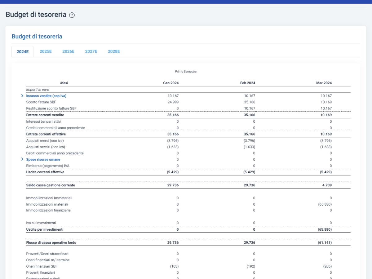 Business plan startup - Budget di tesoreria