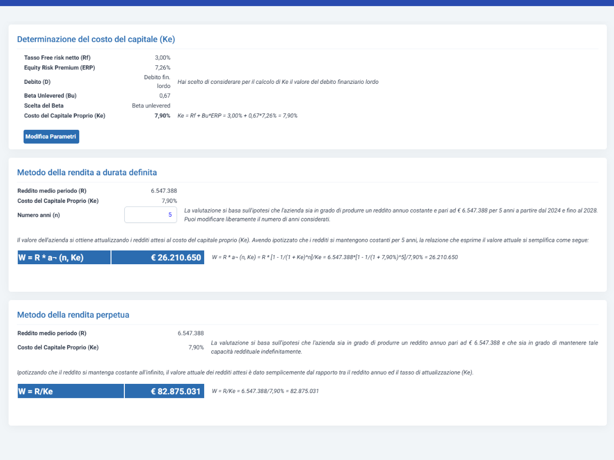 Software Valutazione Aziendale - metodo misto reddituale patrimoniale
